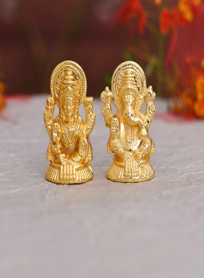 Collectible India Metal Laxmi Ganesh Idol Set - Gold Plated Lakshmi Ganesha Idols Statue for Diwali Decoration Home Office Car Dashboard Decor Pujan Puja. - Image 1